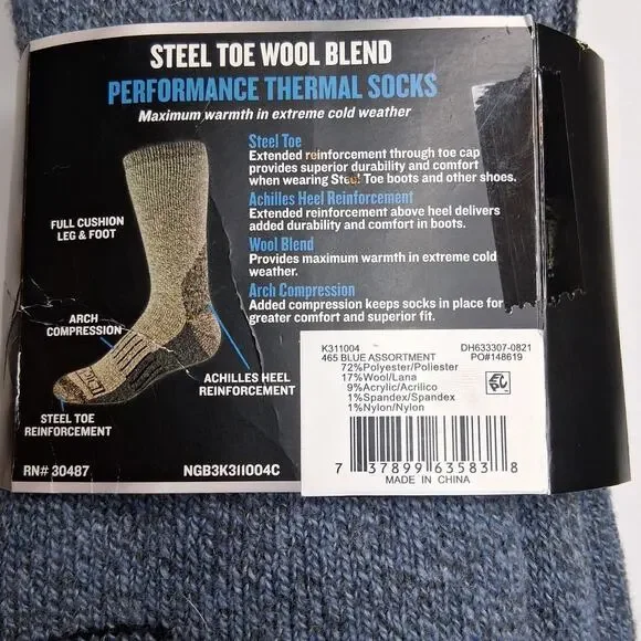 2 Pair Dickies Steel Toe Crew Wool Blend Heavy Weight Thermal Socks Size 6-12 - Picture 3 of 8